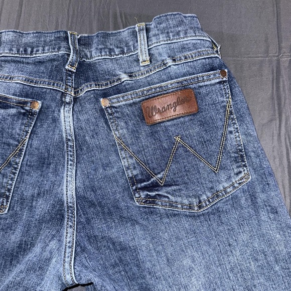 Wrangler Retro Jeans Mens 30x30 Blue Slim Boot Bootcut Stretch Denim Distressed - Picture 11 of 11